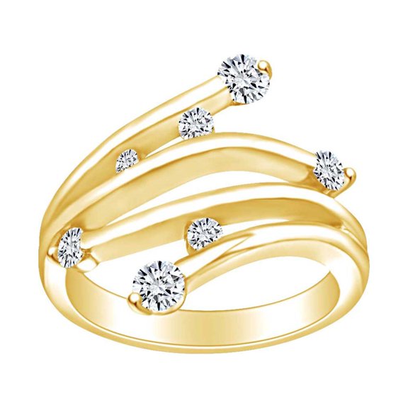 AFFY 3/4 Carat Round Cut White Natural Diamond Fashion Bypass Anniversary Ring In 14k Solid Yellow Gold (0.75 Cttw) Ring Size-5