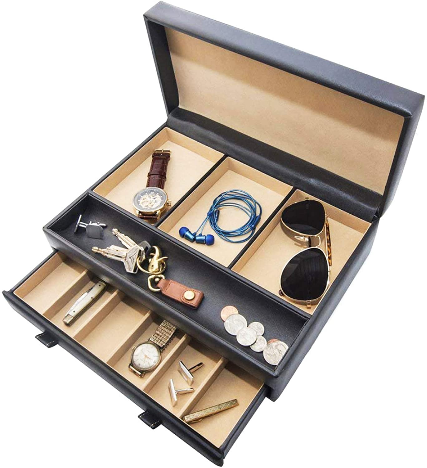 Luxury Men S Dresser Valet Organizer, Leather Mens Jewelry Box