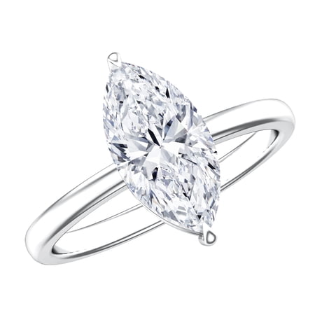 Rosec Jewels Lab Grown Diamond Marquise Engagement Ring 2 Carat (E-VS1 Grade) - IGI Certified Single Diamond Ring 10K White Gold US 12.00