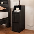 thumbnail image 5 of Gineuiia Fluted Narrow Nightstand with Drawers, Modern Bedside Tables Set of 2, Wood End Table for Bedroom, Mid Century Night Stands, Living Room, Black, 5 of 8