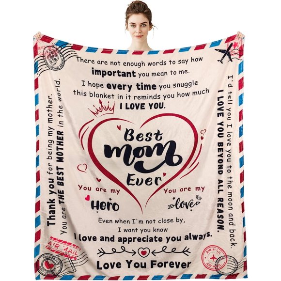 Couverture pour Ma Mère Cadeaux de Fille et Fils Cadeau d'Anniversaire pour Maman, Cadeaux pour Maman Couvertures Cadeaux pour la Fête des Mères Meilleure Maman de Tous les Temps Couverture en Flanelle Couverture Douce 60x50 Po