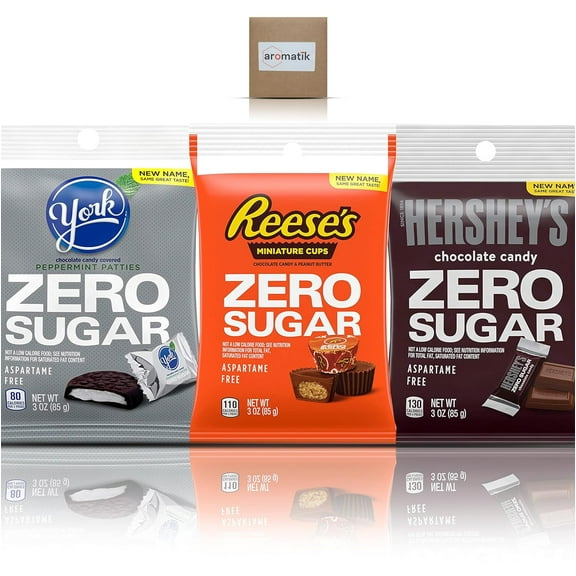 Sugar Free Candy Hershey’s Sugar Free Chocolate Variety Pack - Reese’s, York, and Hershey Milk Chocolate | Zero Sugar | 3 Ounce Bags (3 Pack) - Ships in an Aromatik™ damage proof box