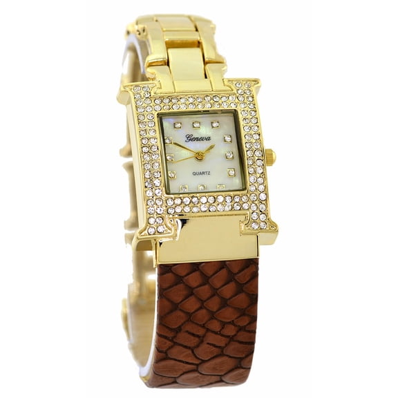 Ladies brown and gold CZ fashion watch 26mm 9mm thick case