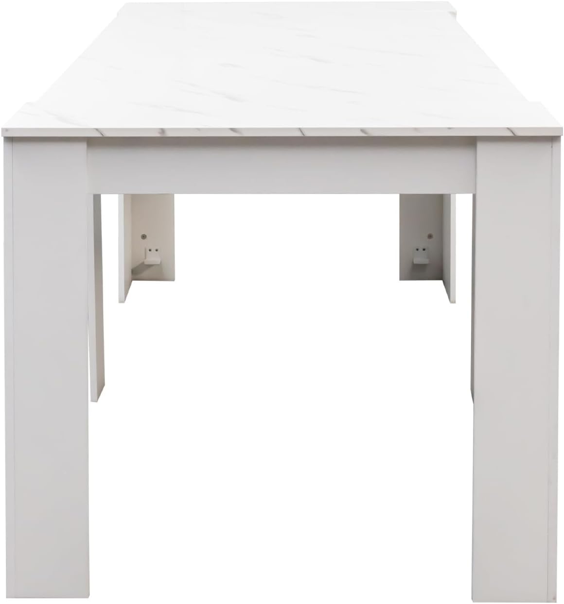 Rustic Wood Extendable Dining Room Table 118.11" Large Expandable Dining Tables for 6 8 10 12 People Industrial Extend Kitchen Table Space Saving for Family Gathering(White Marble)