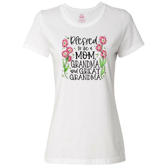 Inktastic Blessed to Be a Mom, Grandma, and Great Grandma Pink Flowers Women's T-Shirt