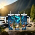 thumbnail image 6 of Christmas Night Village Tumbler with Lid and Straw, Santa Sleigh & Northern Lights Winter Scene Travel Cup, 6 of 9