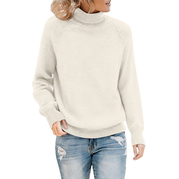 VISALY Womens Half Turtleneck Pullover Sweater Soft Warm Oversized Long Sleeve Pullover Plus Sized Basic Solid Color Knit Jumper Trendy Plain Basic Layer Sweater Fall Winter Outfits Beigel