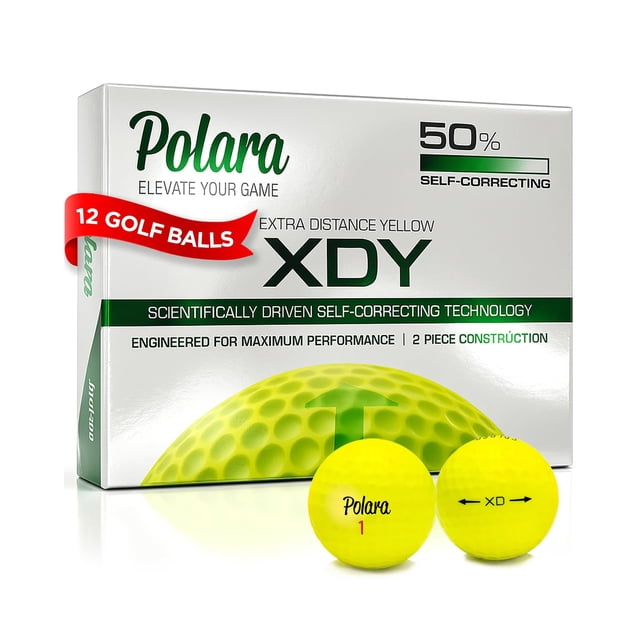 Pelotas de golf Polara XDY, paquete de 12, autocompensantes, amarillas
