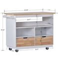 thumbnail image 6 of Kitchen Cart, Rolling Mobile Kitchen Island Cart with Solid Wood Top & 4 Universal Wheels, Tableware Cabinet Kitchen Cart with 2 Drawers, Towel Racks & 3 Storage Compartments, White, 6 of 7