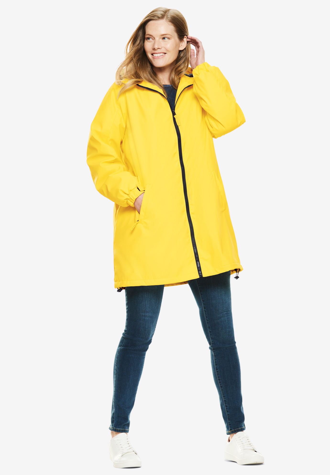 Woman Within Women's Plus Size Hooded Slicker Raincoat Raincoat - image 4 of 6