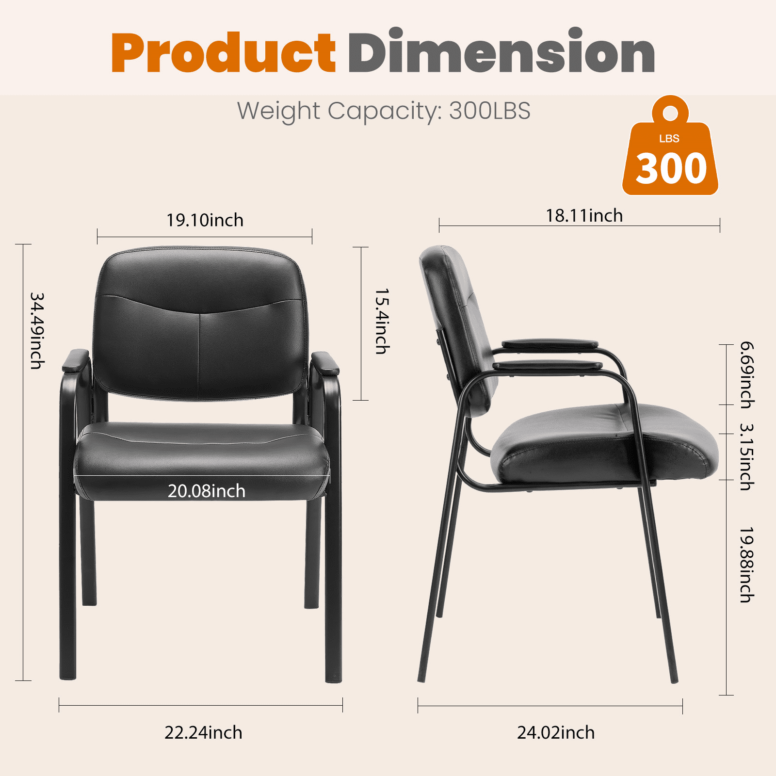 MAYEERTY Padded Arms Leather Conference Chairs, Office Guest Reception Chairs, Durable Meeting Room Seating