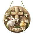 thumbnail image 1 of Couronne de Prière de Pâques Panneau Rond en Métal Porte-Manteau Lapin et Poussin de Pâques, 1 of 5