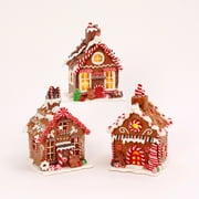 Gerson Assorted Set of 3 Battery-Operated Clay Gingerbread House