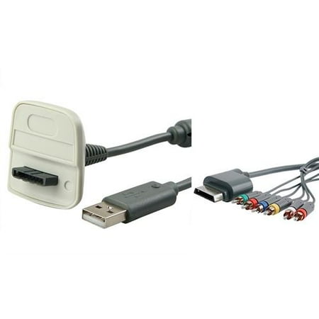 Xbox 360 Premium AV HD Video Cable + Wireless Controller USB Charging Cable by Insten