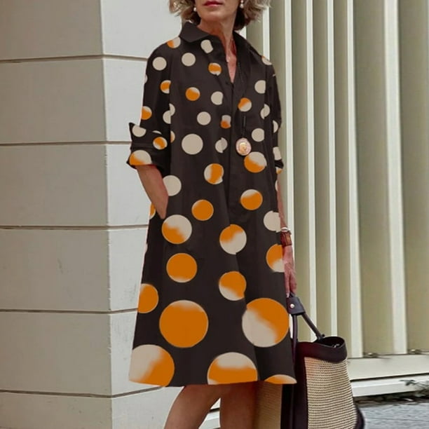 Women Solid Shirt Dress Summer Fashion Casual Turn-down Collar Pocket Long Sleeve Midi Dresses Female Sexy Dot Dresses Vestidos2XL Gao Jinjia LED