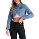thumbnail image 1 of CHAQUETA DE JEANS CASUAL INSPIRADA CHIC PARA MUJER CON CUELLO Y BOTONES DE MANGA LARGA, CROP, TALLA L, AZUL CLARO, 1 of 6