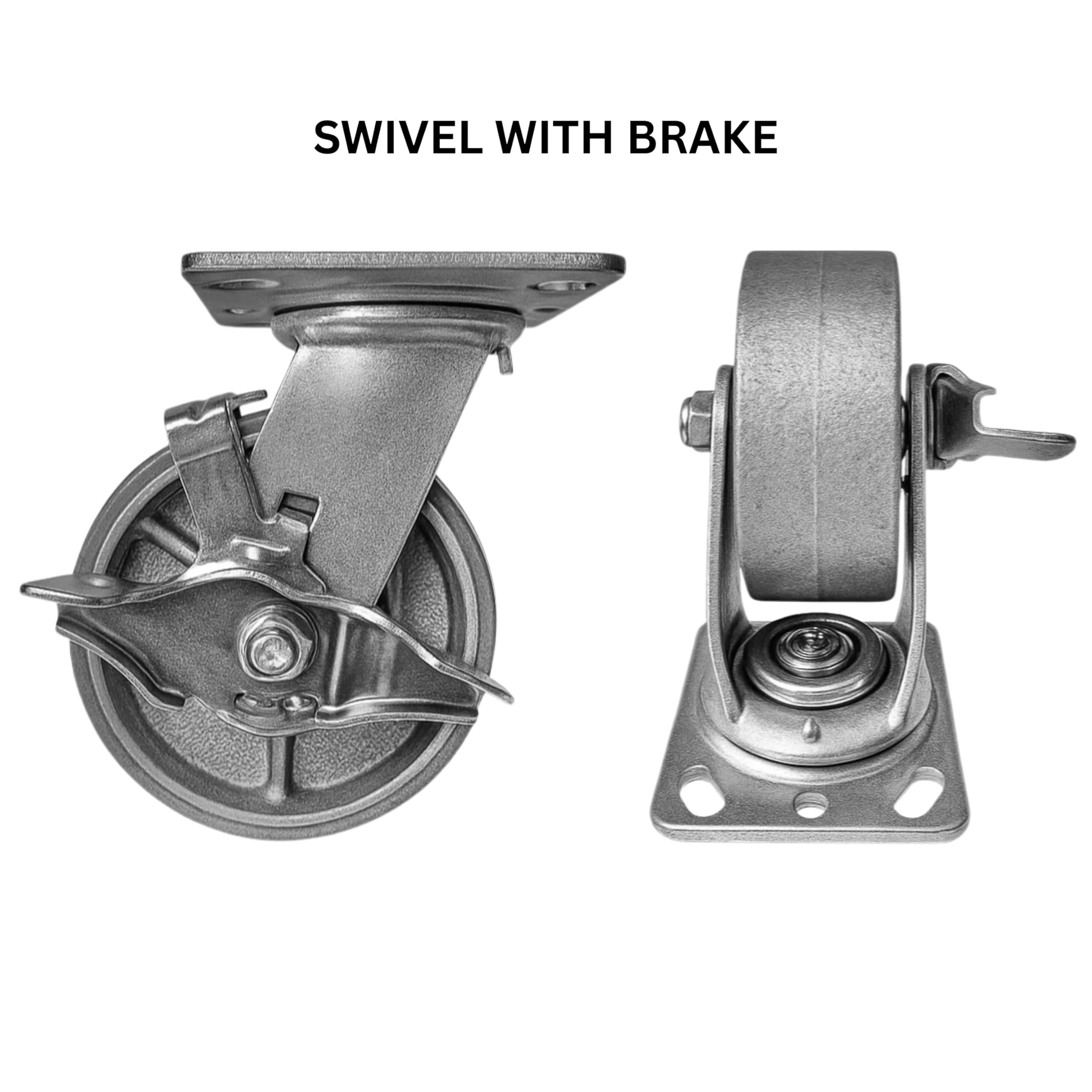 4 Heavy Duty Caster Set 5" Steel Wheels - 4 Swivel with Brake