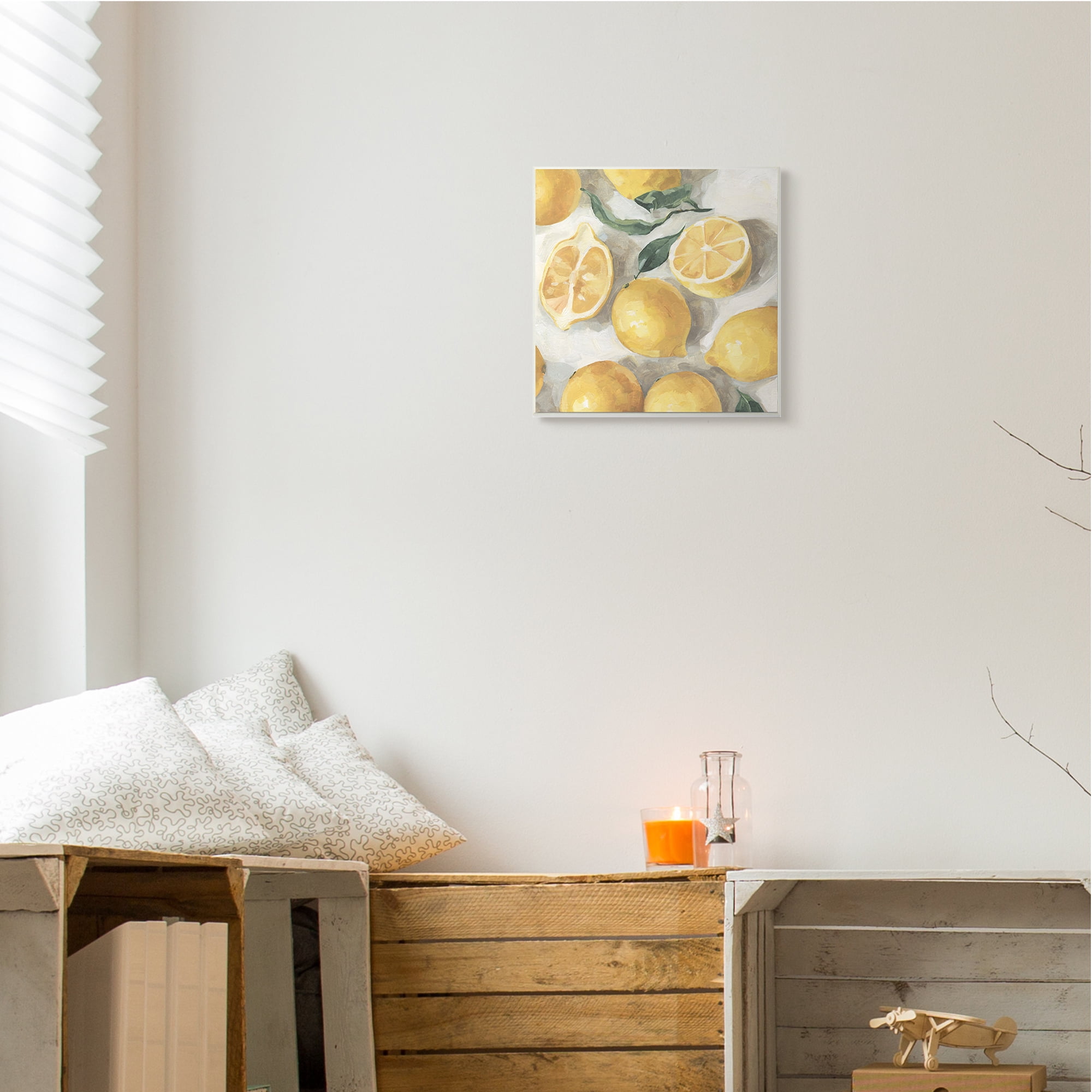 Stupell Industries Citrus Fruits Sliced Lemon Pile Over White Food & Beverage Painting Unframed Art Print Wall Art, 12 x 12