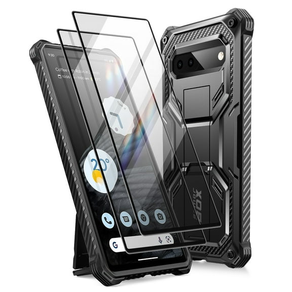 i-Blason Armorbox Lite Series for Google Pixel 7A Case (2023 Release), [2Pcs Tempered Glass Screen Protectors] Slim Protective Bumper Case with Built-in Kickstand (Black)