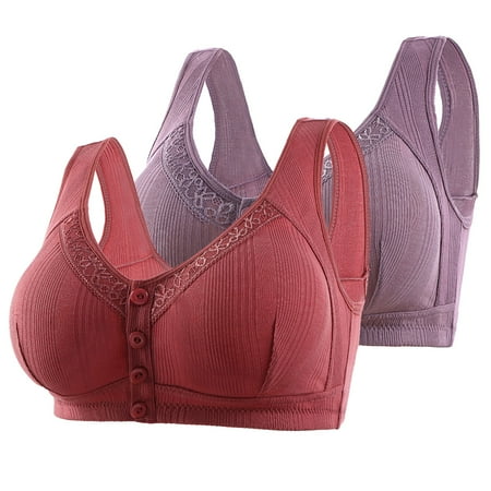 TrendVibe365 Everyday Bras Womens Pack of 2 Cotton Floral Wireless Push up Bralettes Padded Snap Front Clasp Wide Strap Bustier Full Coverage Crop Tank Top Comfort Lingerie Red 40