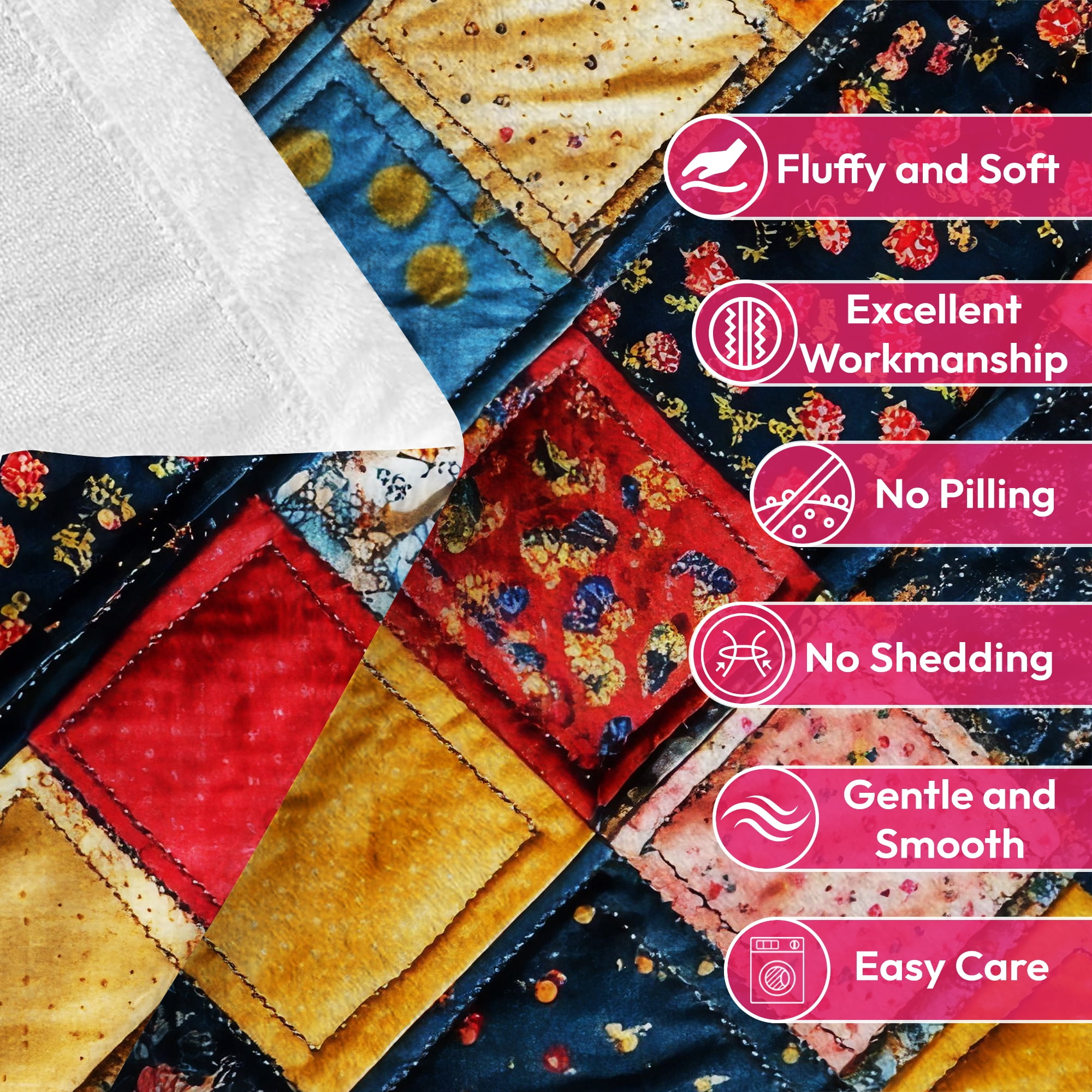 Flannel Fleece Twin Blanket, Soft Large Twin Blanket, Lightweight Cozy Plush Twin Blanket Fit Sofa Bed, 60"x80", Patchwork Floral Pattern
