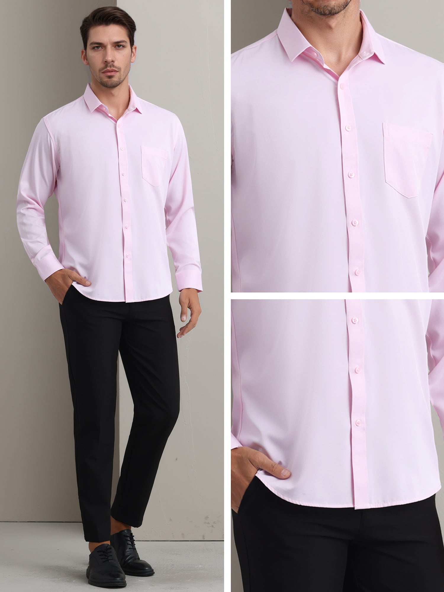 Unique Bargains Men's Long Sleeve Regular Fit Business Button Down Formal Shirt M Pink
