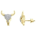 thumbnail image 3 of 10K Yellow Gold Diamond The Mad Bull Rock Studs 15mm Mens Pave Earrings 0.15 CT., 3 of 5