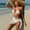 White, variant on Boho Starfish Embellished 3-in-1 Bikini Set, Vertical Ribbed String Bikini With Sheer Mesh Sarong Tropical Vacation Bathing Suit