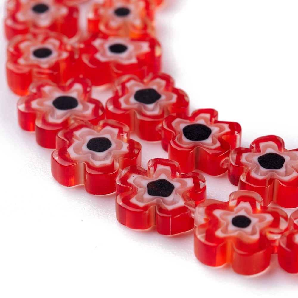 Handmade Millefiori Glass Bead Strands Flower Red 6.4~9x3.2mm Hole: 1mm about 56pcs/Strand 15.75''(40cm)
