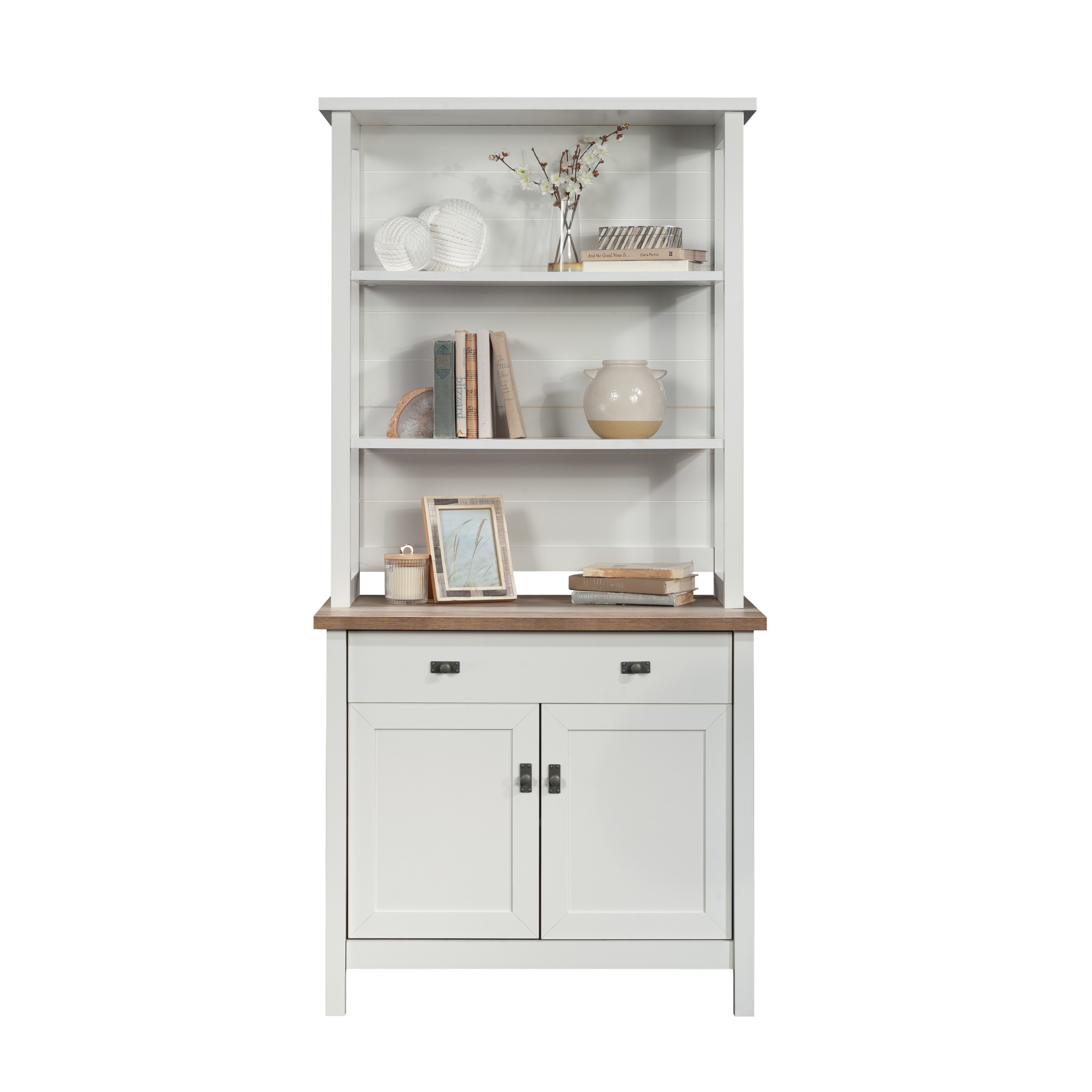 Sauder Cottage Road Base Per Libreria E Contenitore, Finitura Bianca Con Accento Rovere, 85x52x75 Cm, 5 Anni Di Garanzia