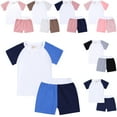thumbnail image 2 of HAOYUNL 3M-13Y Baby Kids' Summer Cotton Outfit Toddler Youth Solid Color Short Sleeved Set for Children, 2 of 10