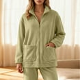 thumbnail image 2 of IWRICH Zip up Home Wear for Women Fuzzy Warm Thermal Jackets Reversible Cozy Lined Winter Outerwear with Pockets Army Green L, 2 of 5