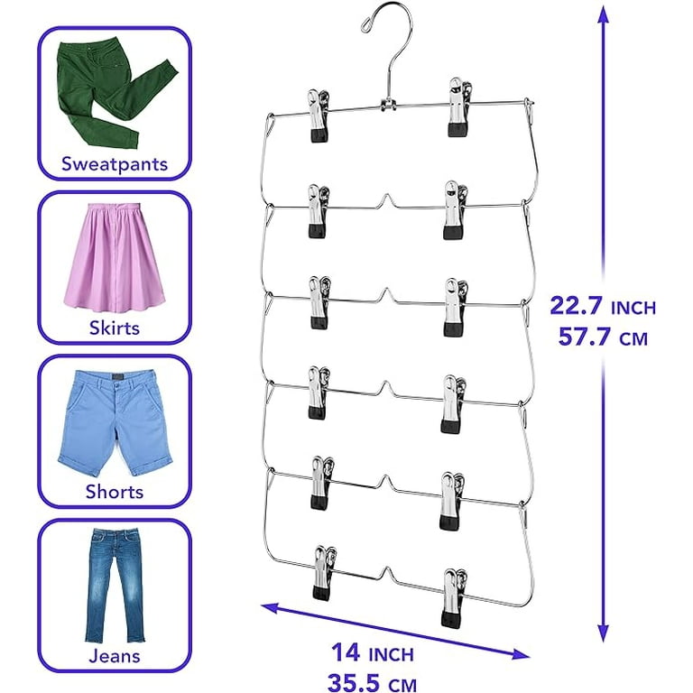 6 Tier Space Saving Skirt Hangers with Clips Heavy Duty Metal Multi Tier Hangers for Pants Towel Scarf Bra Kitchen Closet Organization Pack of 8 Walmart