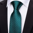 thumbnail image 4 of Conjunto de corbata Barry.Wang de seda a rayas con gemelos, color verde azulado, 4 of 7