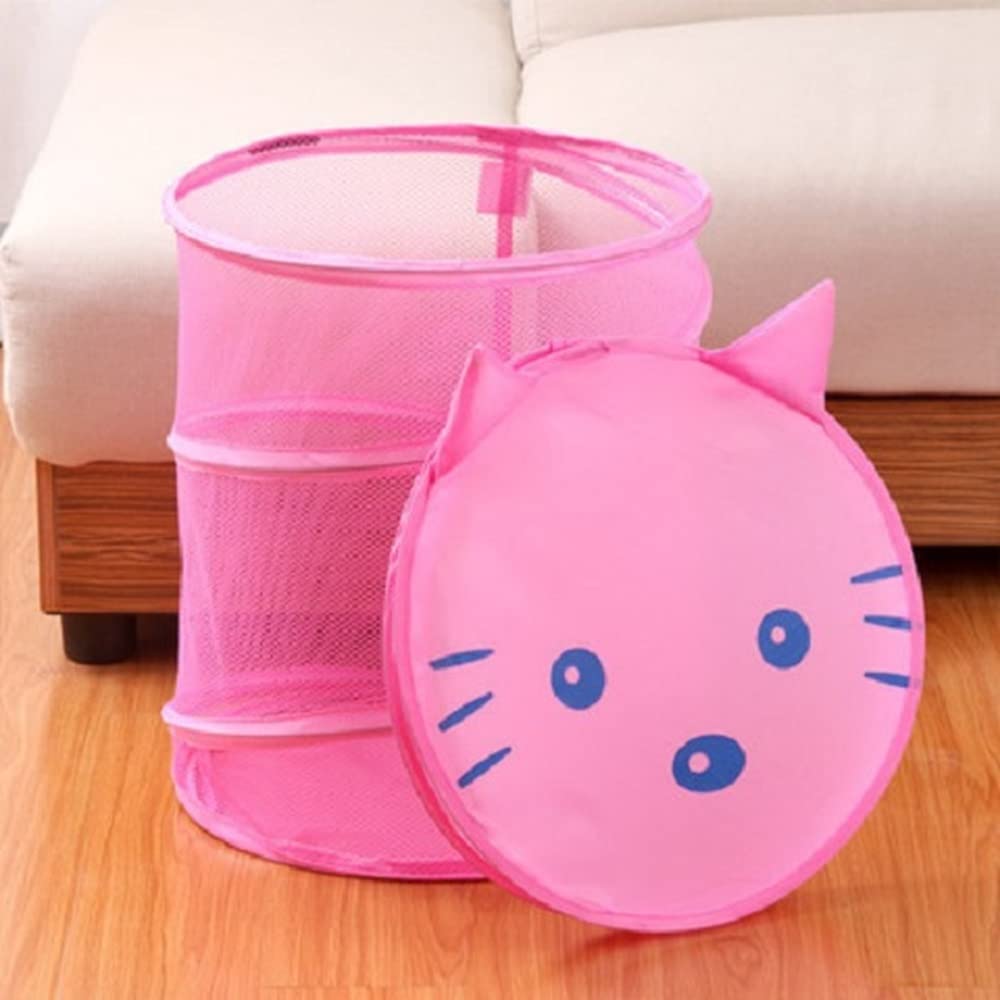 Pikadingnis Collapsible Mesh Laundry Hamper with Cute Cartoon Animal Lids for Children Bedroom