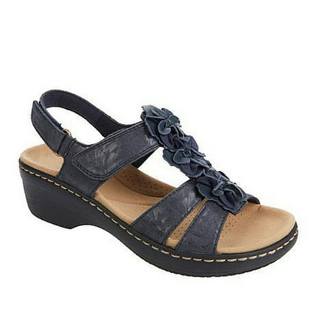 Loliuicca Women Wedge Sandals Elegant Flower Non-slip Summer Flats Shoes