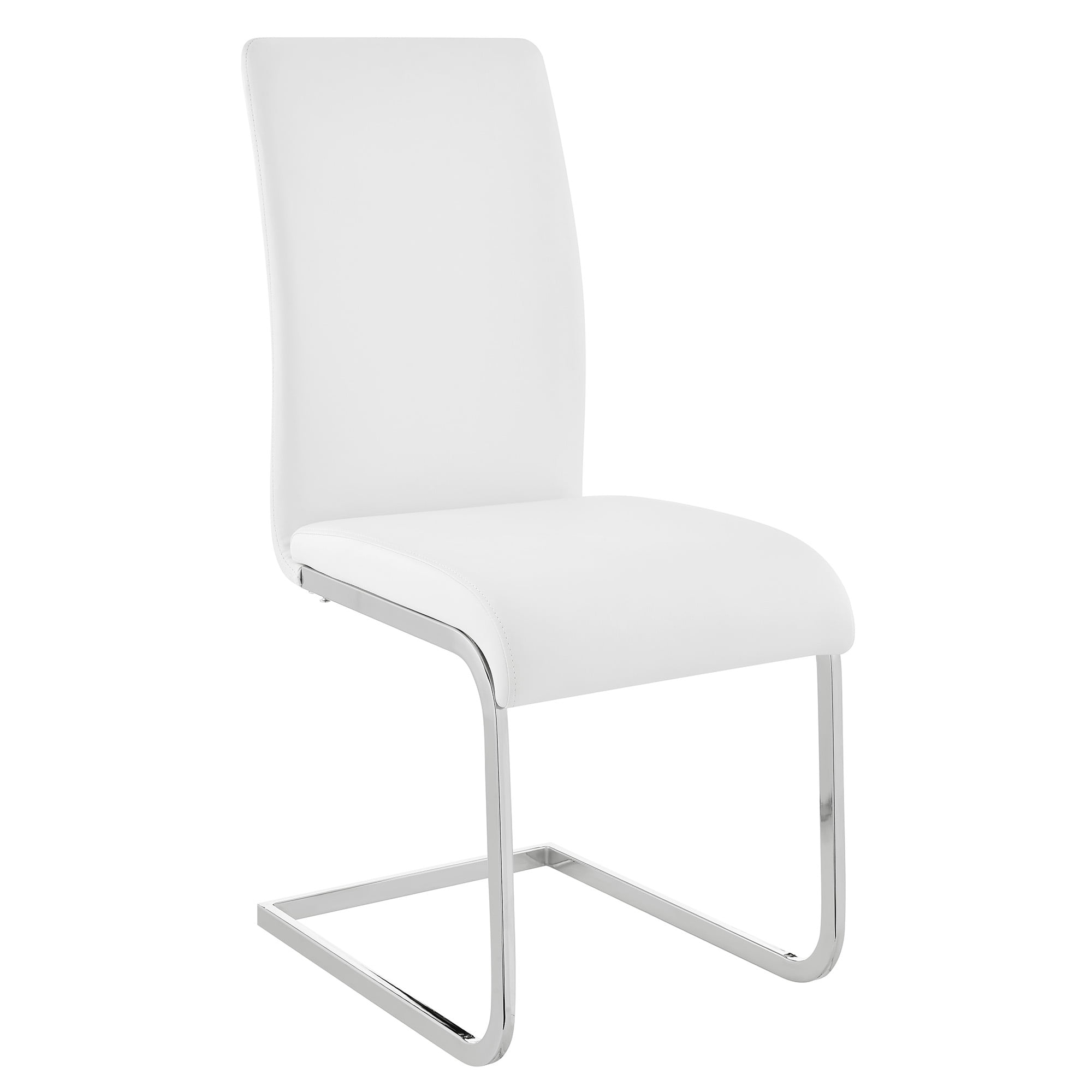 Amanda Contemporary Side Chair in White Faux Leather and Chrome Finish - Set of 6