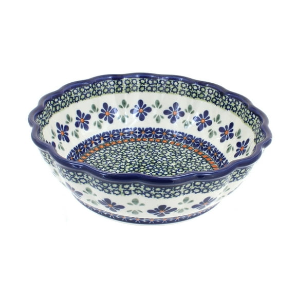Blue Rose Polish Pottery Mosaic Flower Medium Scallop Bowl
