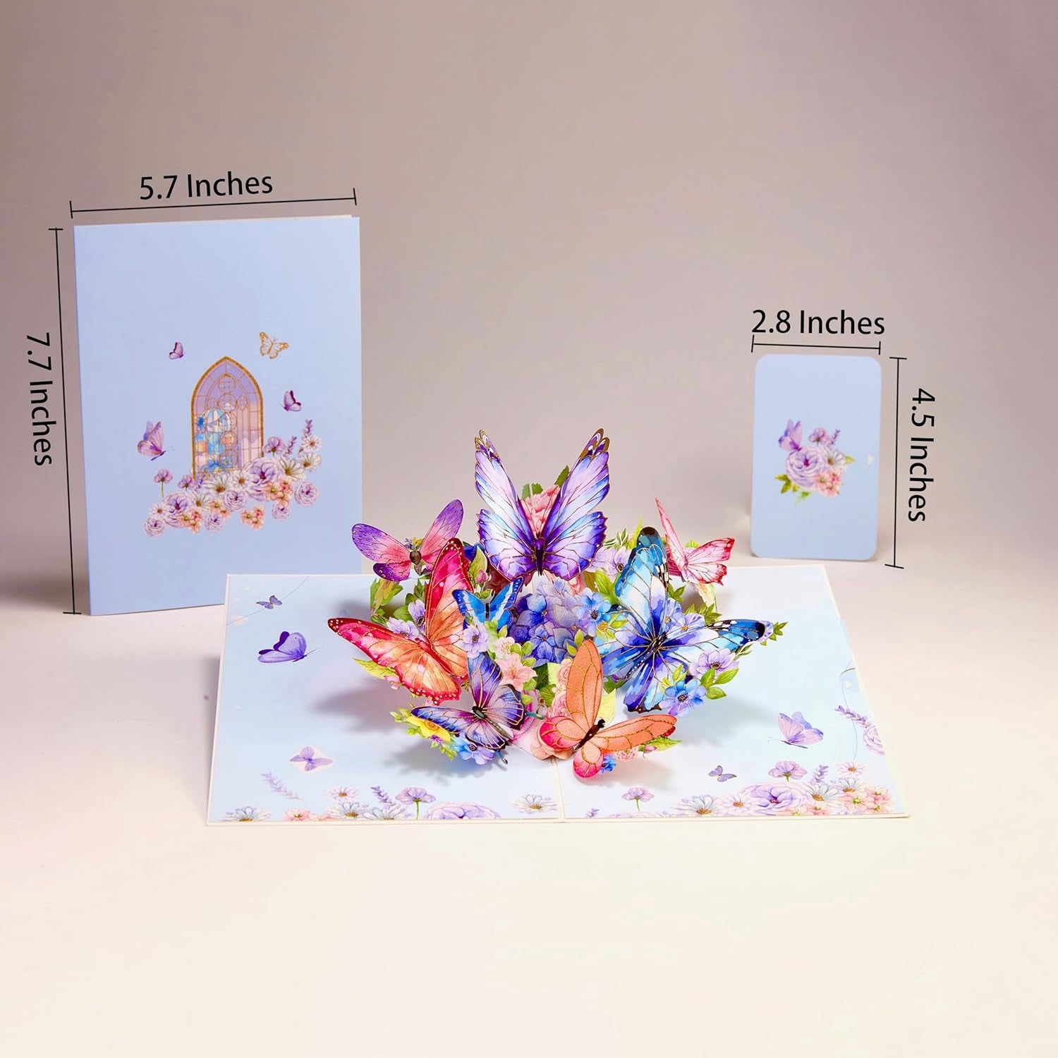 Birthday Card, Gradient Violet Butterfly Pop-Up Card with Gold-Embossed Wings, 5x7-3D Greeting Card with Note Card & Envelope for Birthday, Anniversary, Thank You, Thanksgiving, Christmas, Get Well,