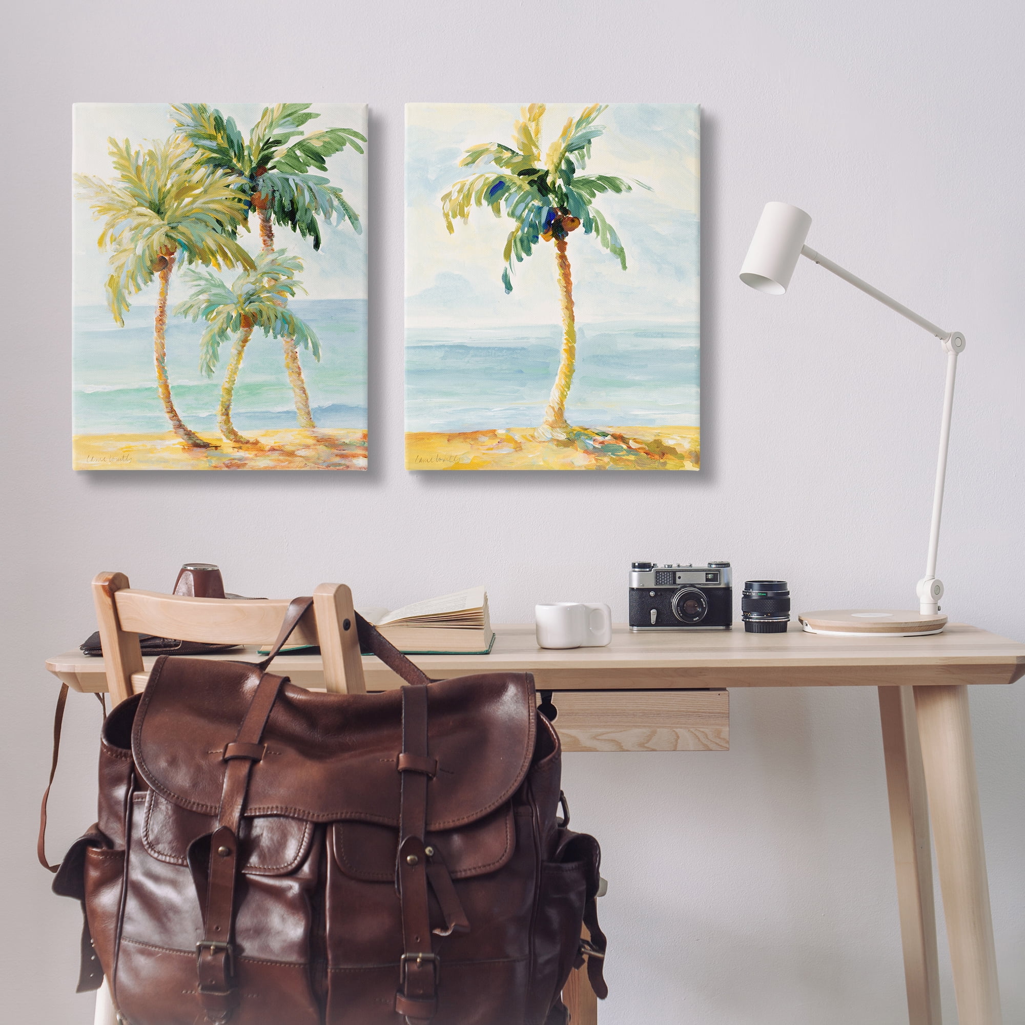 Stupell Industries Tropical Palms Calm Ocean Landscape & Nature Painting Wrapped Canvas Art Print Wall Art, 24 x 30, Set of 2