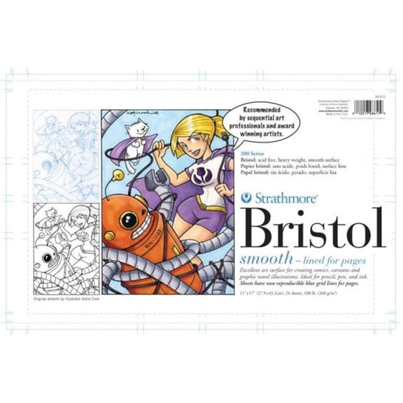 Strathmore Sequential Art Bristol Paper Pad, 200 Series, 11in x 17in, Blue Lined