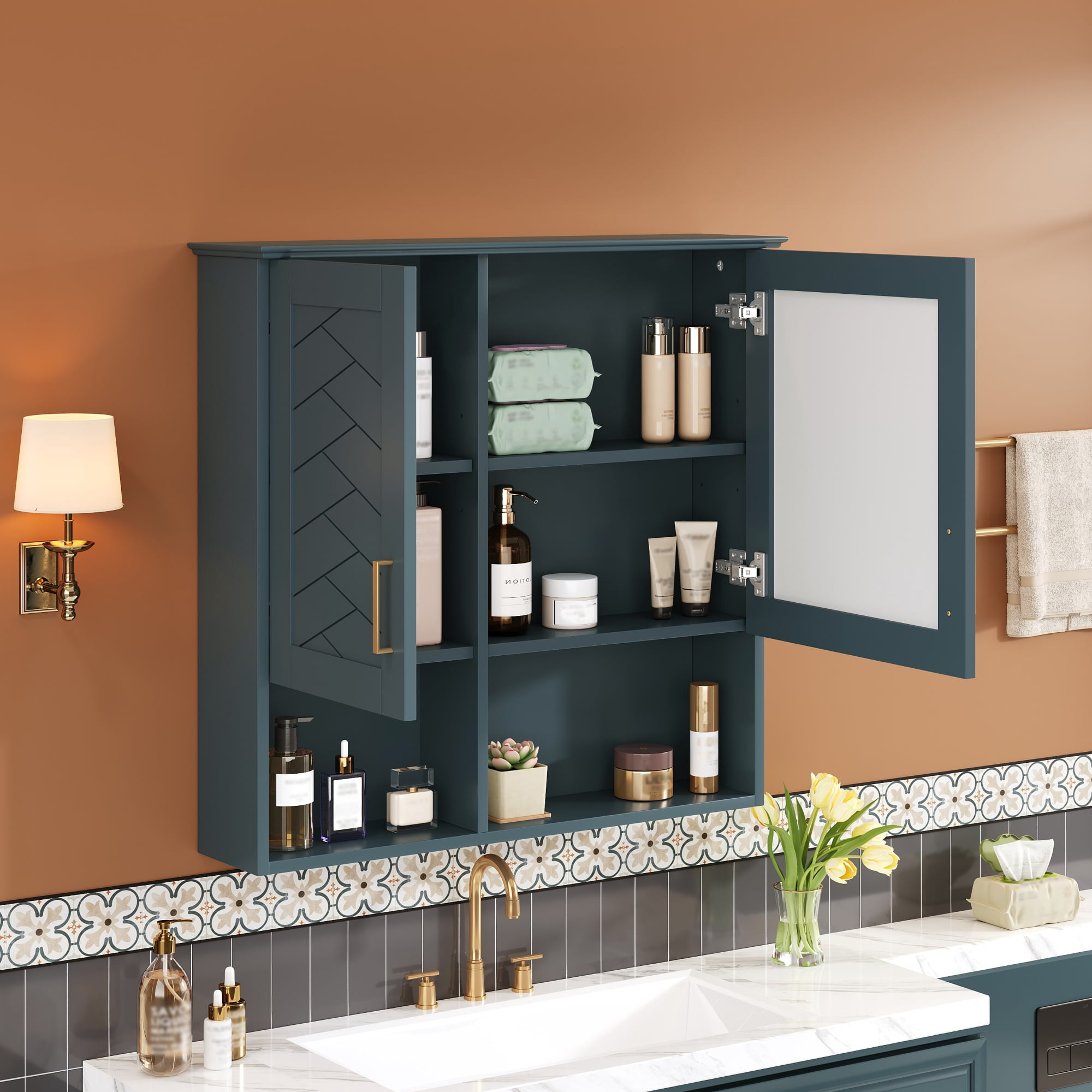 Euroco 2-in-1 Bathroom Mirror Cabinet, 30 inch Wall Mounted Medicine Cabinet with Adjustable Shelves & Soft Close Doors, High-Define Mirror with Storage for Bathroom Vanity