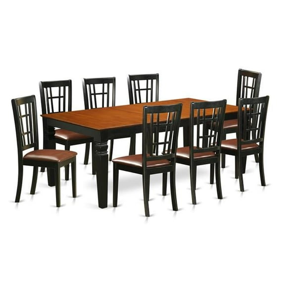 East West Furniture LGNI9-BCH-LC Faux Leather Kitchen Table Set with One Logan Dining Table & Eight Chairs, Black & Cherry - 9 Piece