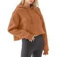 thumbnail image 2 of RYRJJ Women's Casual Cropped Hoodie Lightweight Long Sleeves Drawstring Sweatshirts Cute Pullover Loose Workout Crop Tops(Brown,S), 2 of 5