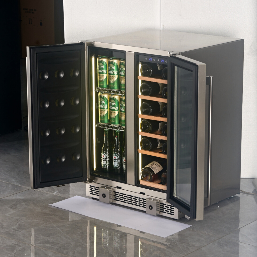 Chaleur 23" Dual Zone Fridge Wine Cooler and Beverege Refrigerator Built-in/Freestanding Beer and Wine Fridge with a Powerful Compressor, 20 Bottles and 88 Cans Capacity