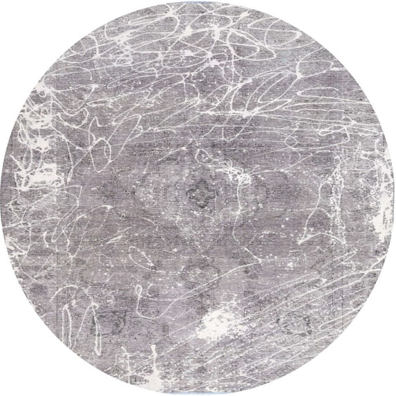 Ahgly Company Indoor Round Contemporary Light Gray Abstract Area Rugs, 8' Round