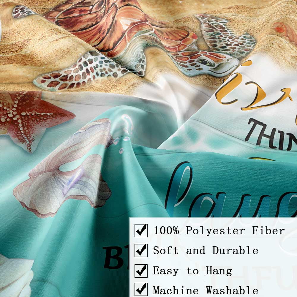 Beach Shower Curtain, Sea Turtle Shower Curtain Set with Hooks, Coastal Ocean Nautical Rustic Vintage Fabric Bathroom Curtains, 36X72 Inches