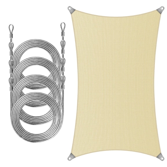 ColourTree Rectangle Super Ring Sun Shade Sail Canopy Awning Shades With 12 Feet Stainless Steel Wire Cable Rope Cable 4 PCS Set for Patio - Commercial Standard Heavy Duty - 260 GSM