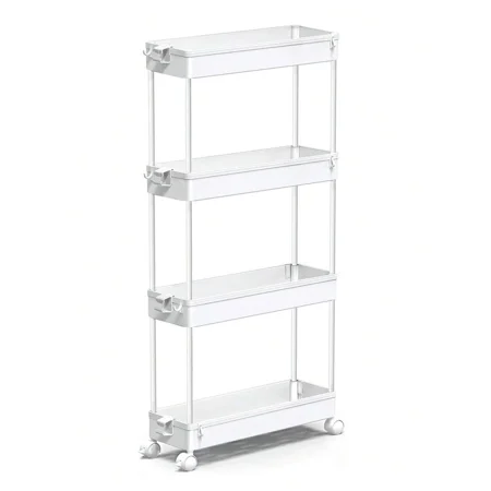 SPACEKEEPER Slim Rolling Storage Cart 4 Tier Bathroom Organizer Mobile Shelving Unit Utility Cart Tower Rack For Kitchen Laundry Narrow Places