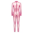 thumbnail image 4 of Aislor Womens Sheer Metallic Shiny Full Body Unitard Long Sleeve Long Pants For Dancewear Pink XXL, 4 of 6